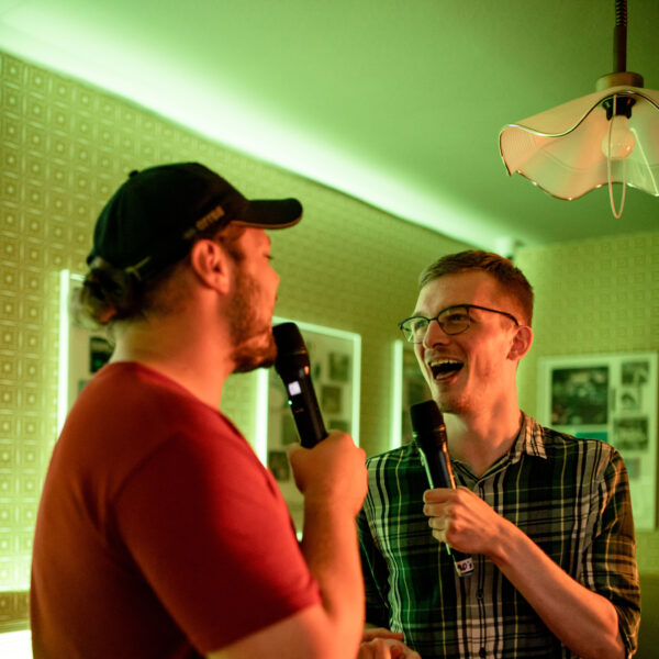 A duet being sang in the karaoke rooms