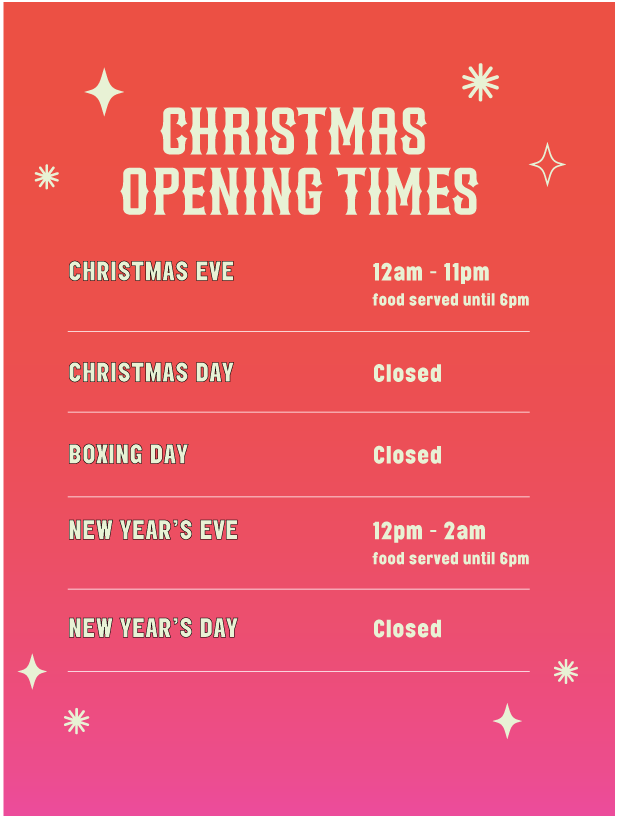 OG Christmas Opening Times